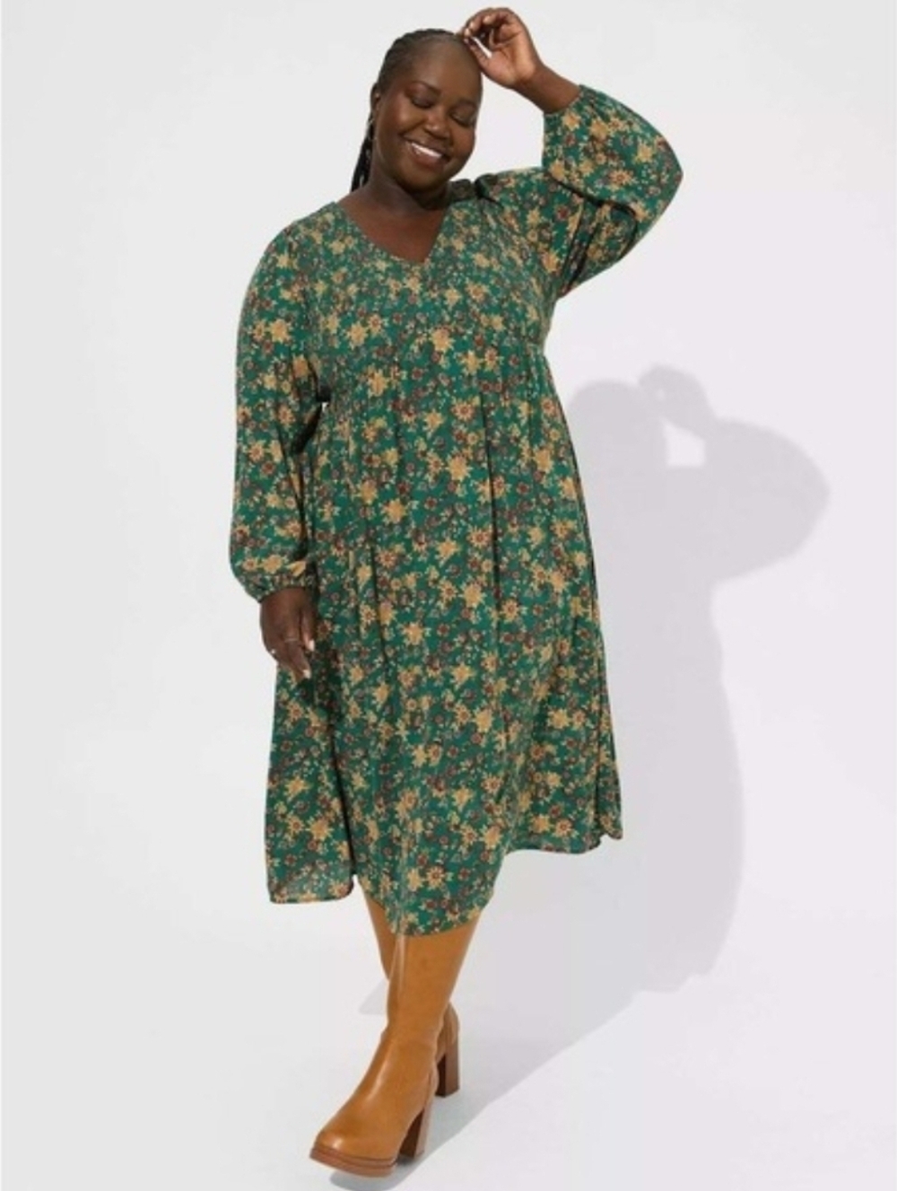 torrid Green Floral Long-Sleeve Midi Dress size 0X NWT
